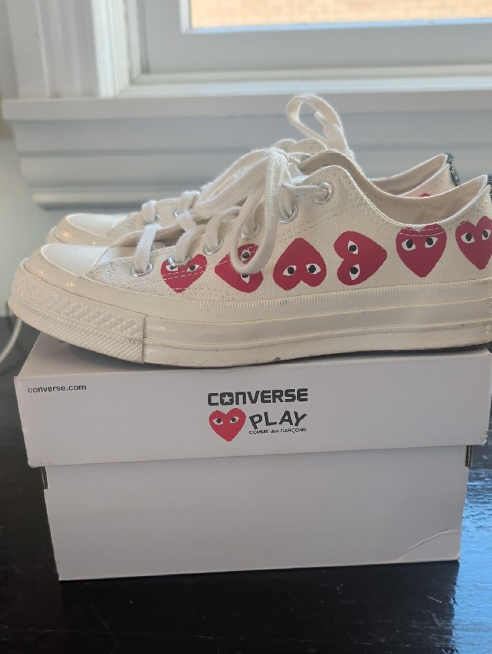 Converse Cream Canvas Sneakers with Pink Heart Design - Picture 3 of 5